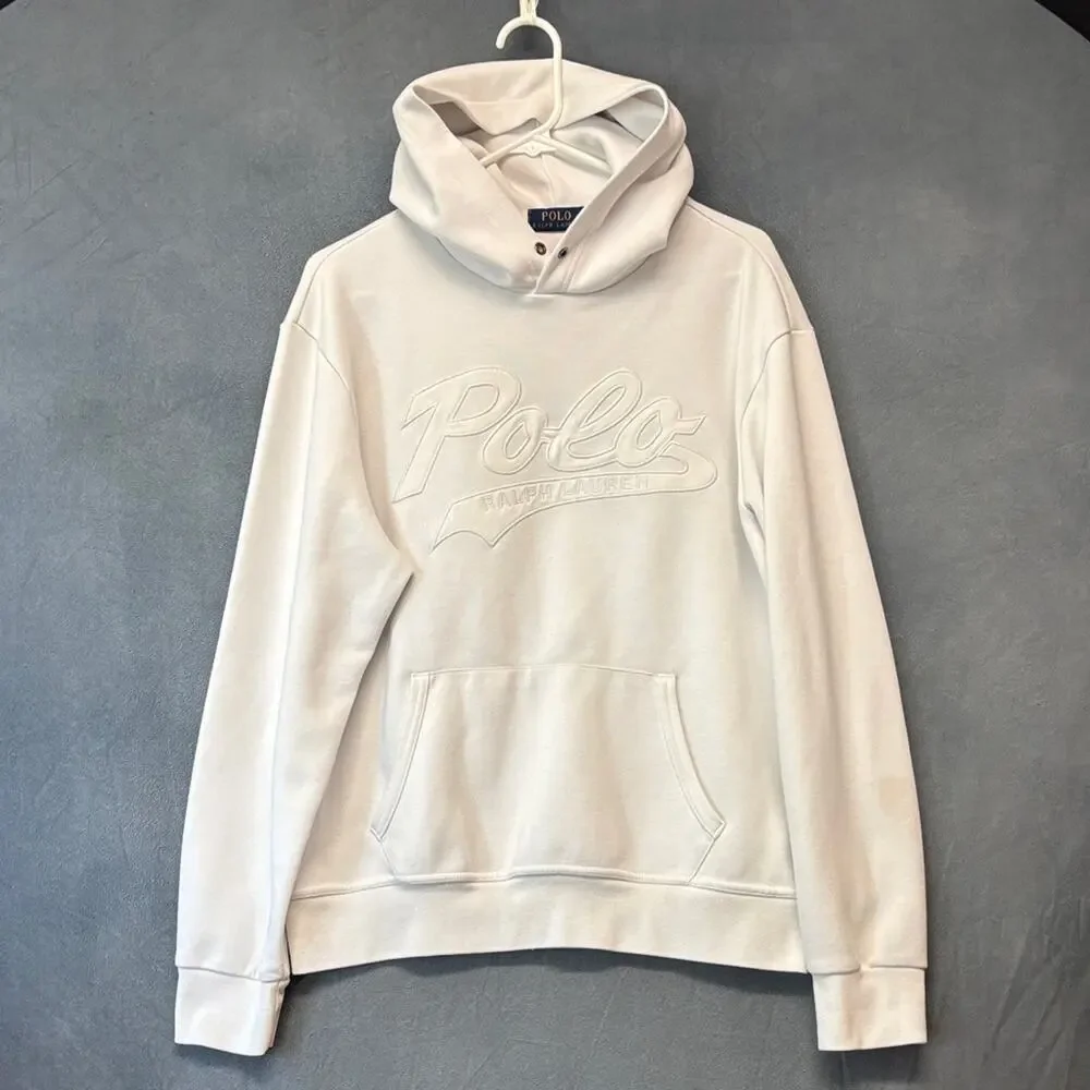 Polo Ralph Lauren White Embroidered Hoodie Large Classic Logo Preppy Streetwear